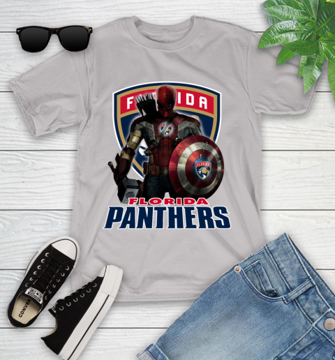 NHL Captain America Thor Spider Man Hawkeye Avengers Endgame Hockey Florida Panthers Youth T-Shirt 12