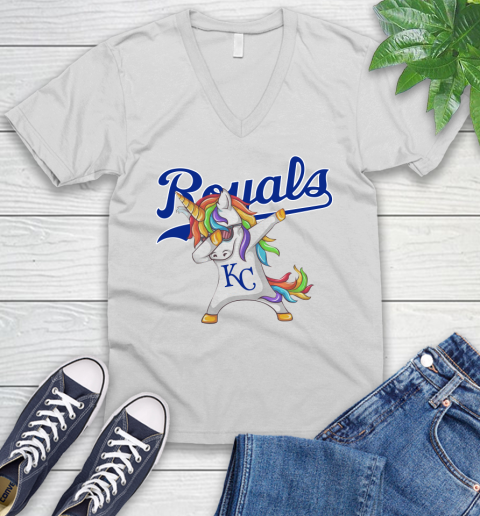 Kansas City Royals MLB Baseball Funny Unicorn Dabbing Sports V-Neck T-Shirt
