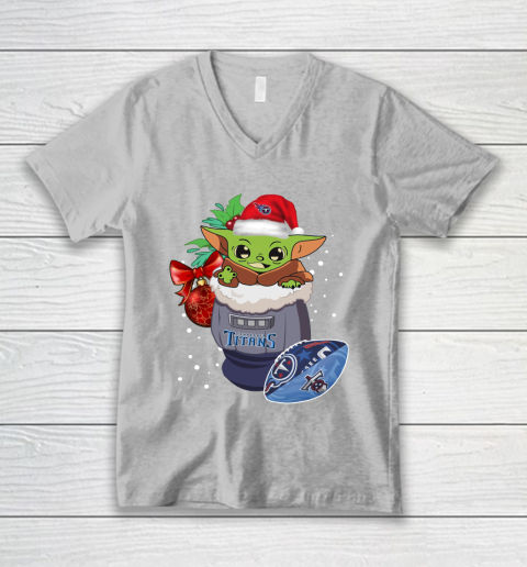 Tennessee Titans Christmas Baby Yoda Star Wars Funny Happy NFL V-Neck T-Shirt 4
