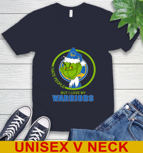 Golden State Warriors NBA Christmas Grinch I Hate People But I Love My Favorite Basketball Team V-Neck T-Shirt 3