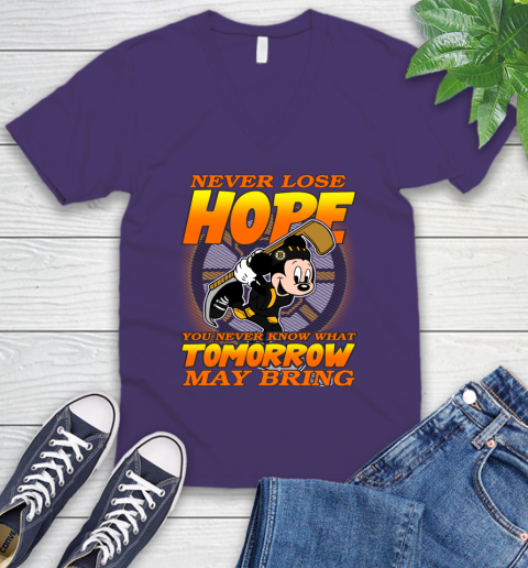 Boston Bruins NHL Hockey ootball Mickey Disney Never Lose Hope V-Neck T-Shirt 9