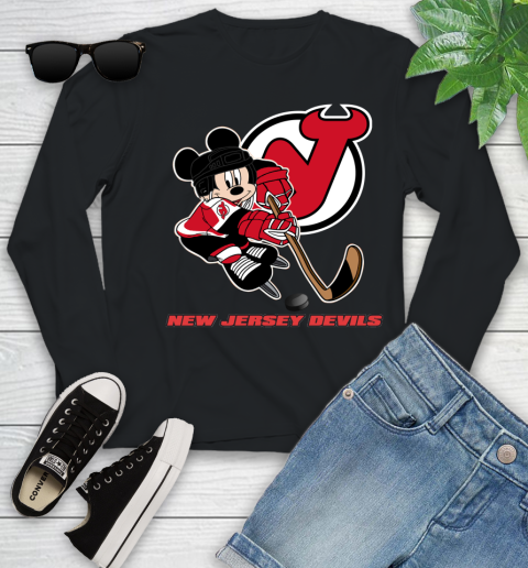 NHL New Jersey Devils Mickey Mouse Disney Hockey T Shirt Youth Long Sleeve 2