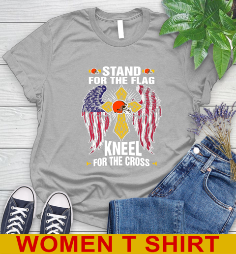 NFL Football Cleveland Browns Stand For Flag Kneel For The Cross Shirt Women's T-Shirt 5