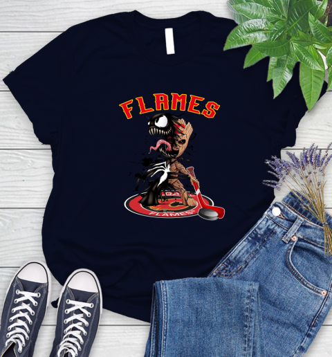 NHL Calgary Flames Hockey Venom Groot Guardians Of The Galaxy Women's T-Shirt 3