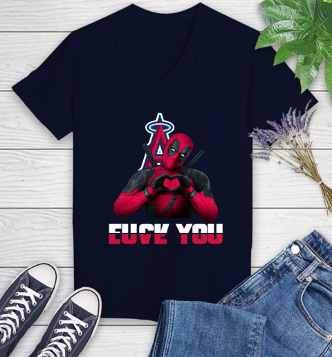 MLB Los Angeles Angels Deadpool Love You Fuck You Baseball Sports Women's V-Neck T-Shirt 2