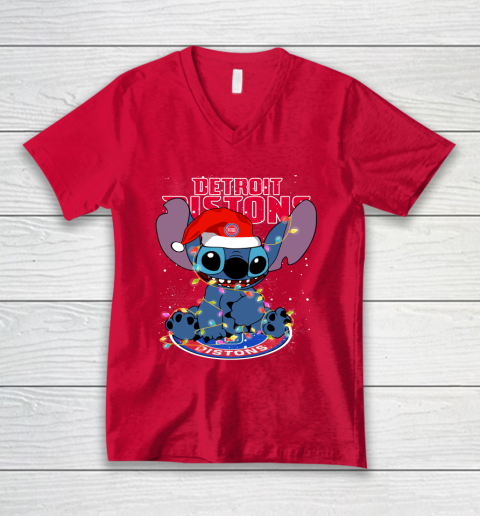 Detroit Pistons NBA noel stitch Basketball Christmas V-Neck T-Shirt 3