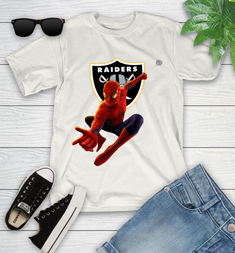 NFL Spider Man Avengers Endgame Football Oakland Raiders Youth T Shirt Tee For Sports