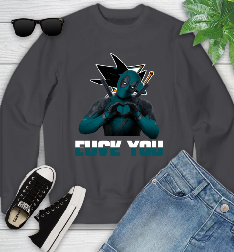 NHL San Jose Sharks Deadpool Love You Fuck You Hockey Sports Youth Sweatshirt 5