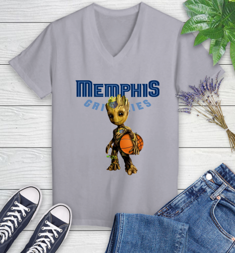 Memphis Grizzlies NBA Basketball Groot Marvel Guardians Of The Galaxy Women's V-Neck T-Shirt 4
