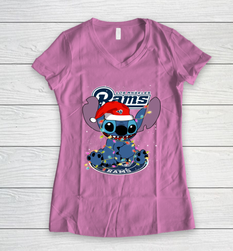 Los Angeles Rams NFL Football noel stitch Christmas Women's V-Neck T-Shirt 8