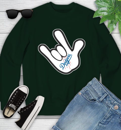 Los Angeles Dodgers MLB Baseball Mickey Rock Hand Disney Youth Sweatshirt 10