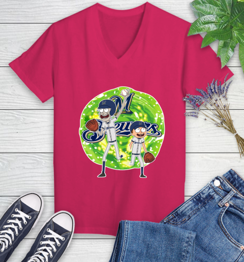 MLB Milwaukee Brewers Rick And Morty Baseball Sports Women's V-Neck T-Shirt 9