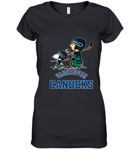 Let's Play Canucks Ice Hockey Snoopy NHL Women's V-Neck T-Shirt