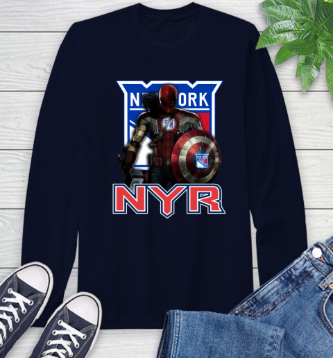 NHL Captain America Thor Spider Man Hawkeye Avengers Endgame Hockey New York Rangers Long Sleeve T-Shirt 4
