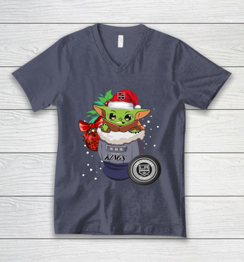 Los Angeles Kings Christmas Baby Yoda Star Wars Funny Happy NHL V-Neck T-Shirt 8