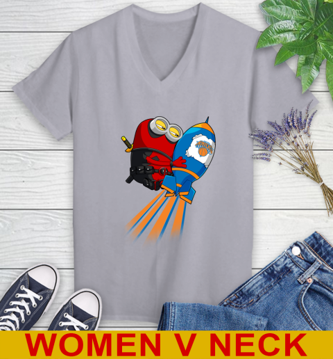 NBA Basketball New York Knicks Deadpool Minion Marvel Shirt Women's V-Neck T-Shirt 4