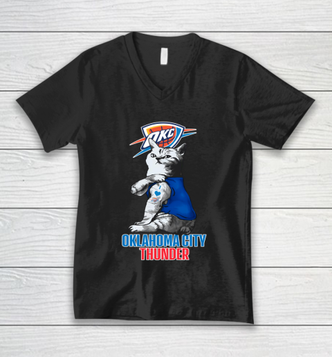 NBA Basketball My Cat Loves Oklahoma City Thunder V-Neck T-Shirt
