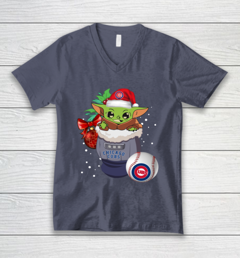 Chicago Cubs Christmas Baby Yoda Star Wars Funny Happy MLB V-Neck T-Shirt 8