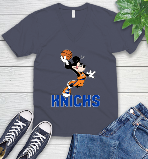 NBA Basketball New York Knicks Cheerful Mickey Mouse Shirt V-Neck T-Shirt 8