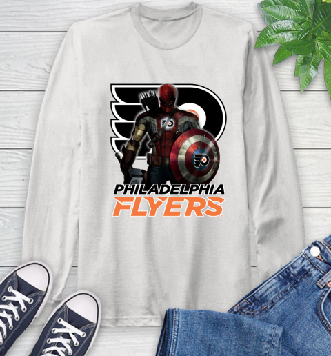 NHL Captain America Thor Spider Man Hawkeye Avengers Endgame Hockey Philadelphia Flyers Long Sleeve T-Shirt