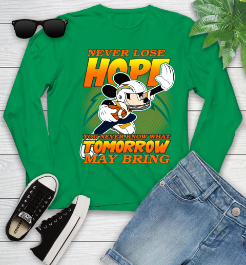 Los Angeles Chargers NFL Football Mickey Disney Never Lose Hope Youth Long Sleeve 7