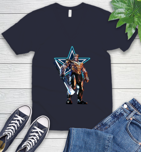 NFL Thanos Gauntlet Avengers Endgame Football Dallas Cowboys V-Neck T-Shirt - Image 4