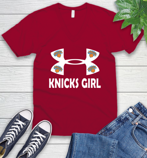 NBA New York Knicks Girl Under Armour Basketball Sports V-Neck T-Shirt 7