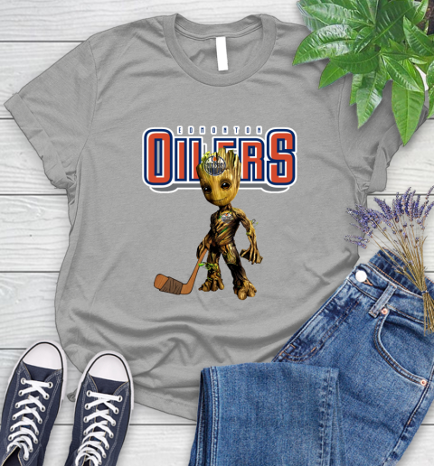 Edmonton Oilers NHL Hockey Groot Marvel Guardians Of The Galaxy Women's T-Shirt 10