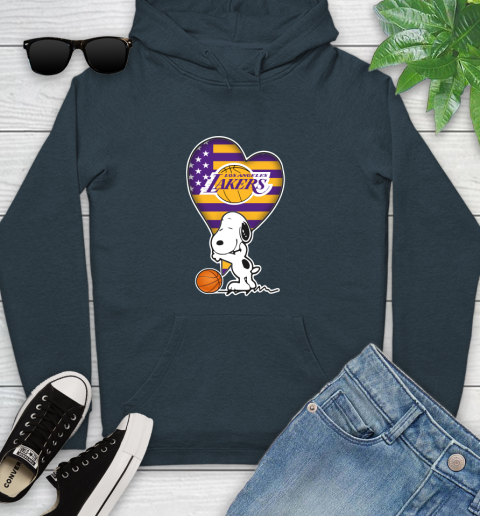 Los Angeles Lakers NBA Basketball The Peanuts Movie Adorable Snoopy Youth Hoodie 8