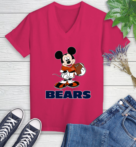 NFL Football Chicago Bears Cheerful Mickey Mouse Shirt Women's V-Neck T-Shirt 8