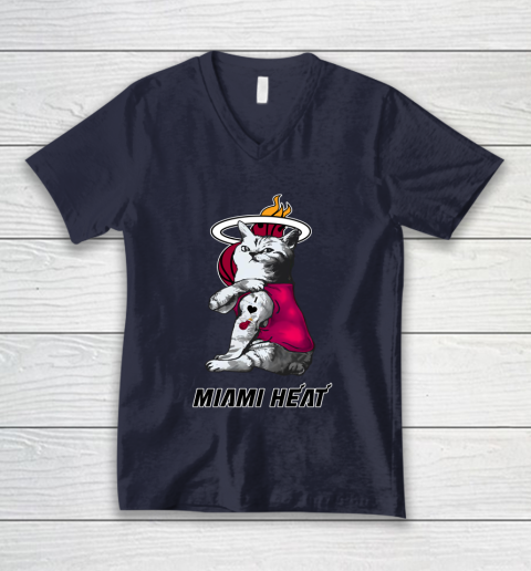 NBA Basketball My Cat Loves Miami Heat V-Neck T-Shirt 2