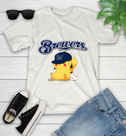 MLB Pikachu Baseball Sports Milwaukee Brewers Youth T-Shirt
