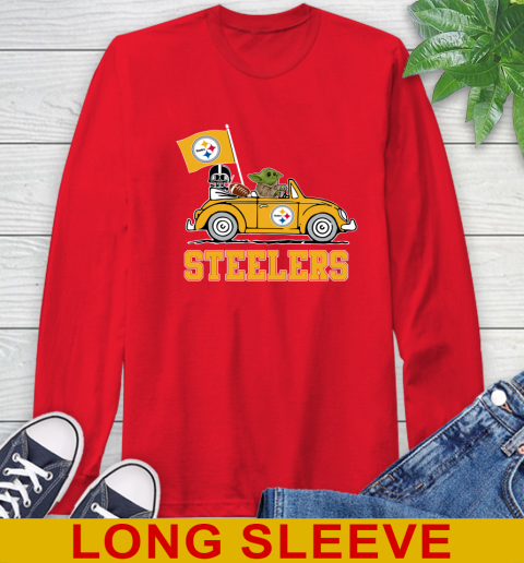 NFL Football Pittsburgh Steelers Darth Vader Baby Yoda Driving Star Wars Shirt Long Sleeve T-Shirt 10