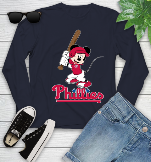 MLB Baseball Philadelphia Phillies Cheerful Mickey Mouse Shirt Youth Long Sleeve 3
