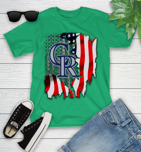 Colorado Rockies MLB Baseball American Flag Youth T-Shirt 8