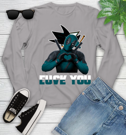 NHL San Jose Sharks Deadpool Love You Fuck You Hockey Sports Youth Long Sleeve 5