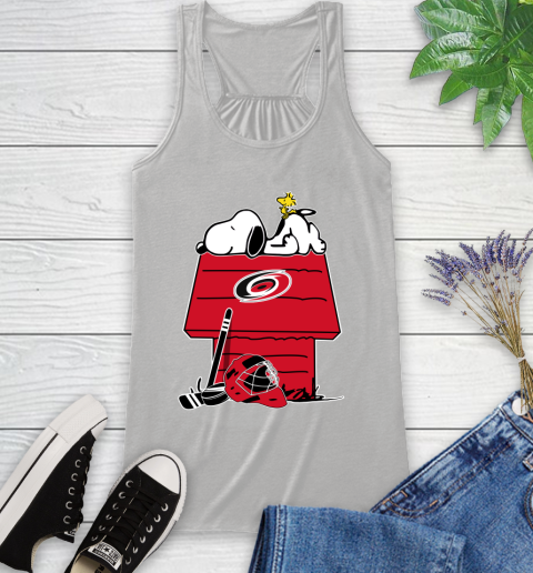 Carolina Hurricanes NHL Hockey Snoopy Woodstock The Peanuts Movie Racerback Tank