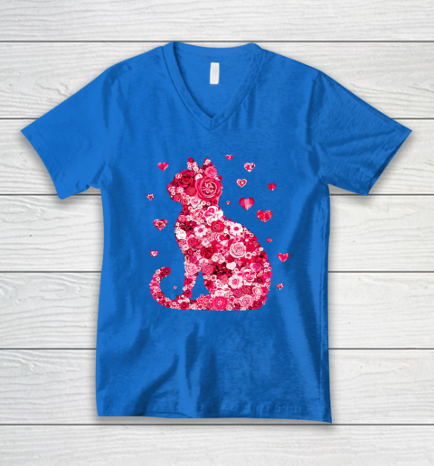 Funny Girls Cat Valentines Day Happy Meowentine's Day V-Neck T-Shirt 4