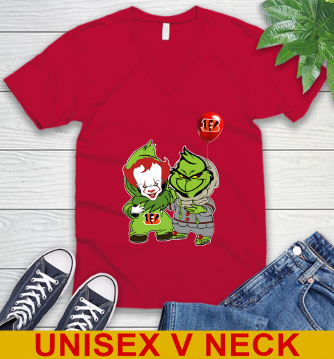 Cincinnati Bengals Baby Pennywise Grinch Christmas NFL Football V-Neck T-Shirt 7