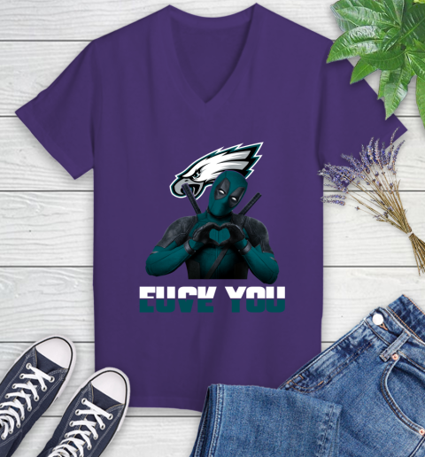 NHL Philadelphia Eagles Deadpool Love You Fuck You Football Sports Women's V-Neck T-Shirt 3