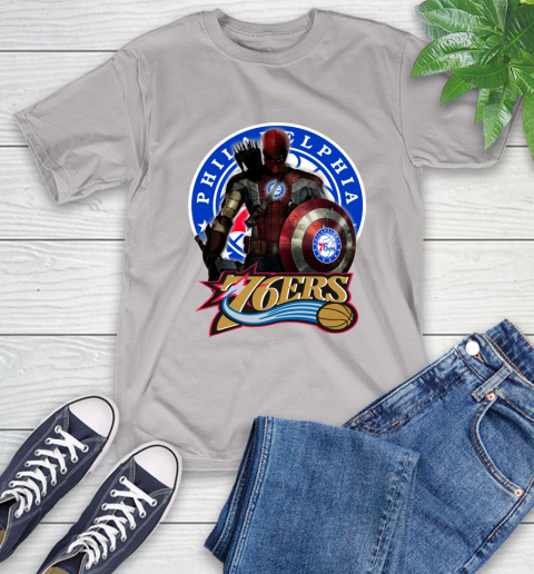 Philadelphia 76ers NBA Basketball Captain America Thor Spider Man Hawkeye Avengers (1) T-Shirt 12