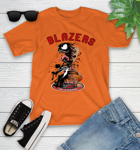 NBA Portland Trail Blazers Basketball Venom Groot Guardians Of The Galaxy Youth T-Shirt 7