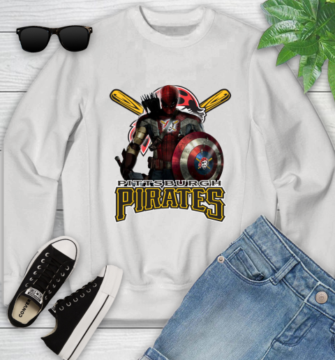 MLB Captain America Thor Spider Man Hawkeye Avengers Endgame Baseball Pittsburgh Pirates Youth Sweatshirt