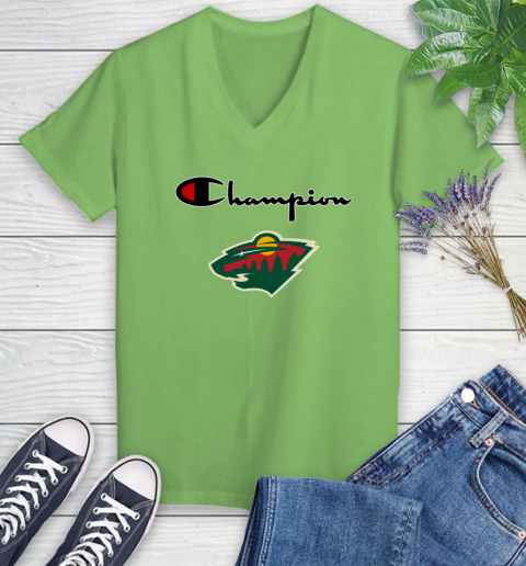 NHL Hockey Minnesota Wild Champion Shirt Women's V-Neck T-Shirt 8 NHL Hockey Minnesota Wild Champion Shirt Women's V-Neck T-Shirt - Image 8