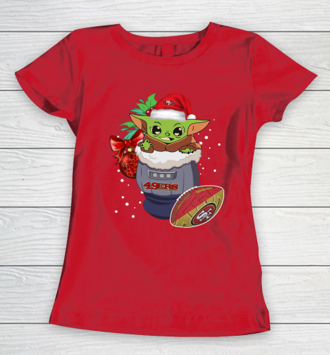 San Francisco 49ers Christmas Baby Yoda Star Wars Funny Happy NFL Women's T-Shirt 10