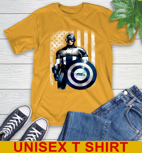 Seattle Seahawks NFL Football Captain America Marvel Avengers American Flag Shirt T-Shirt 2