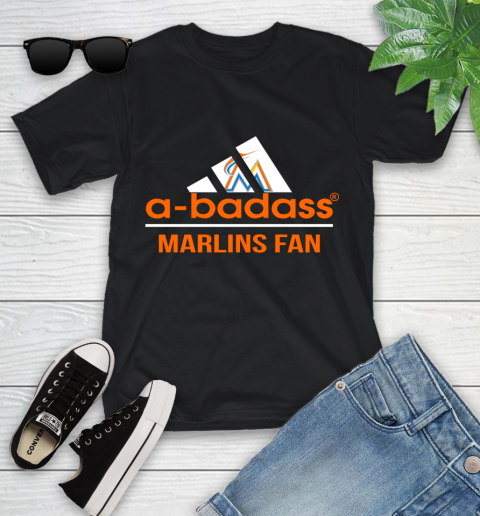 MLB A Badass Miami Marlins Fan Adidas Baseball Sports Youth T-Shirt