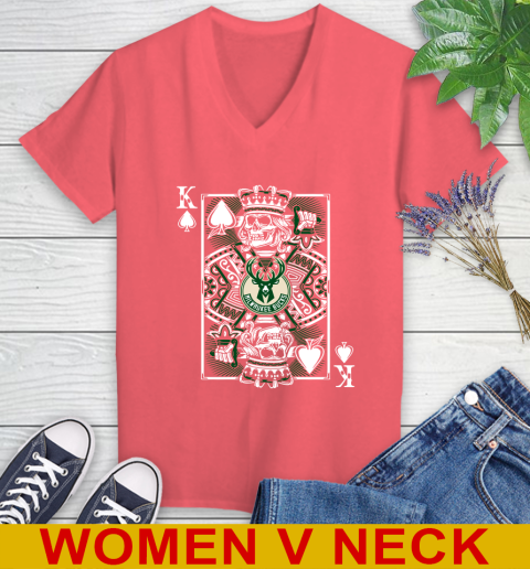 Milwaukee Bucks NBA Basketball The King Of Spades Death Cards Shirt Women's V-Neck T-Shirt 6
