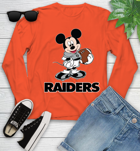 NFL Football Oakland Raiders Cheerful Mickey Mouse Shirt Youth Long Sleeve 4