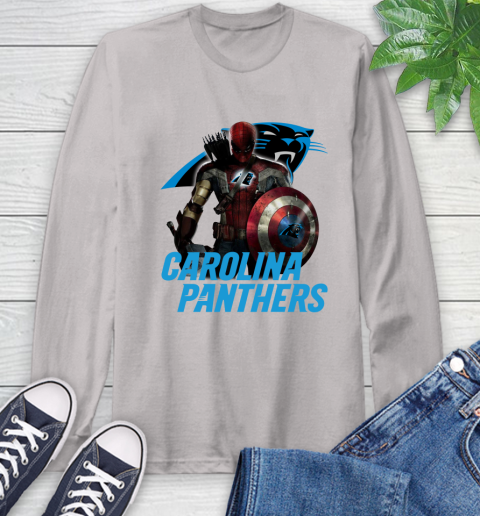 NFL Captain America Thor Spider Man Hawkeye Avengers Endgame Football Carolina Panthers Long Sleeve T-Shirt 12